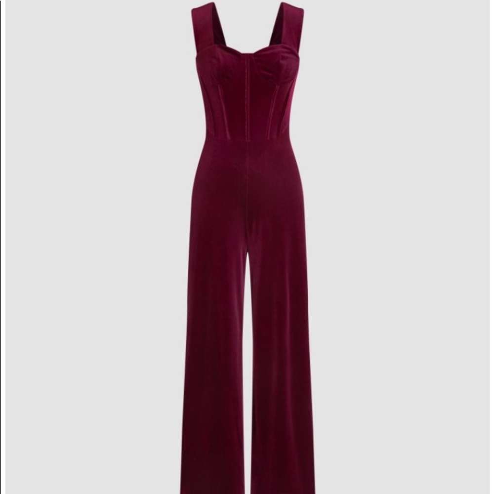 Velvet burgundy jumpsuit.
